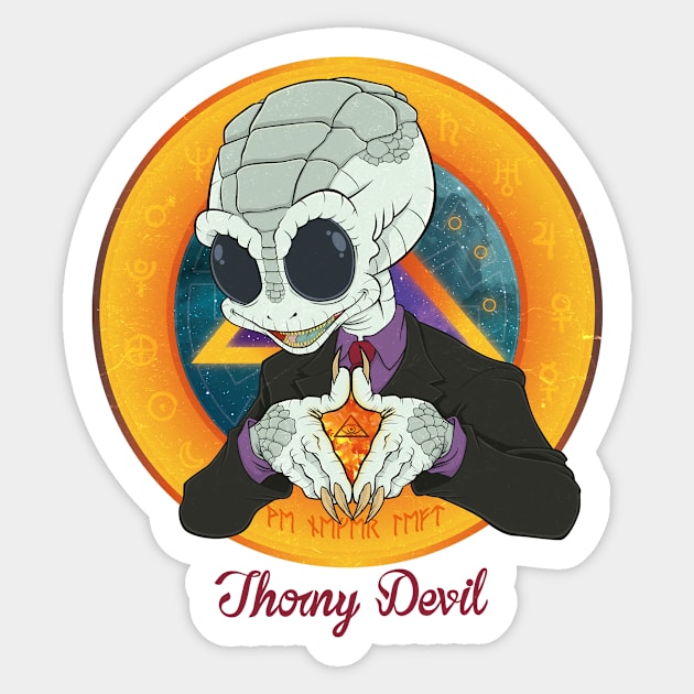 Reptilian Alien Overlord Sticker by Thorny Devil Design